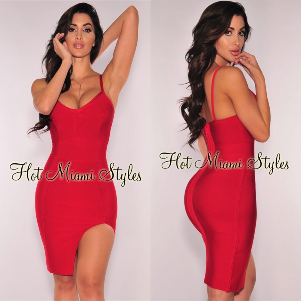 Hot Miami Styles Slit Bandage Dress